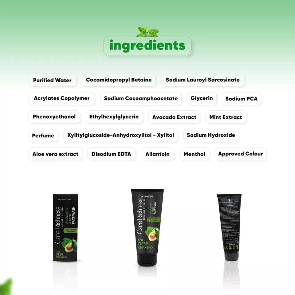 Care Richness Herbal Avocado & Mint Face Wash 100ml free shipping world wide